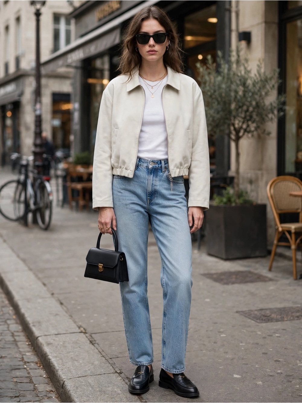 ZARA Cream Zip-Up Cropped Bomber Jacket